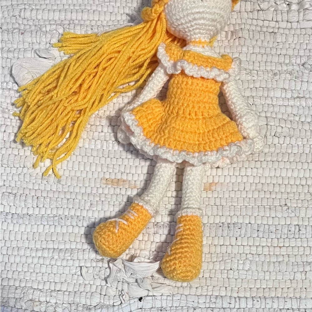 Handmade Crochet Doll in Yellow and White